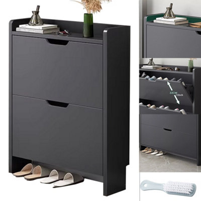 2 Drawer Shoe Rack Shoes Storage Cabinet Wooden Cupboard Organiser Holder Stand from B&Q