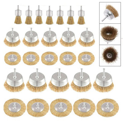 27 Pcs Wire Brush Set Rotary Drill Attachment Wheel Cup Flat Sanding from B&Q