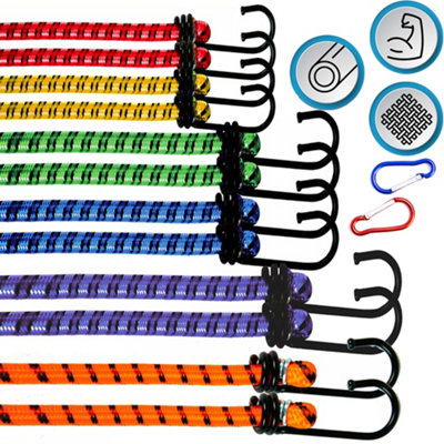 Heavy Duty 12X Elastic Bungee Cords Hooks Multi-Purpose Luggage StrapsMix Size from B&Q