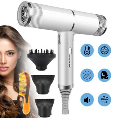 Silver Hair Dryer Fast Drying Ionic Hairdryer Diffuser Hairdryer 2000W from B&Q