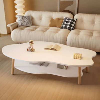 2 Layer Coffee Table Cloud Shape Tea Table Modern Living Room Desk Shelf 80Cm
