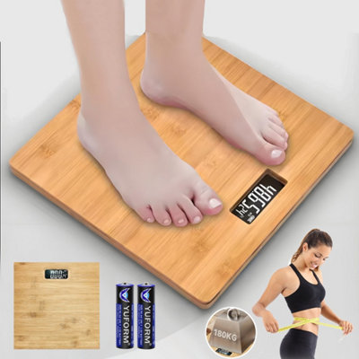 Digital Bathroom Scales Bamboo Platform Kg/lb/st 180Kg from B&Q