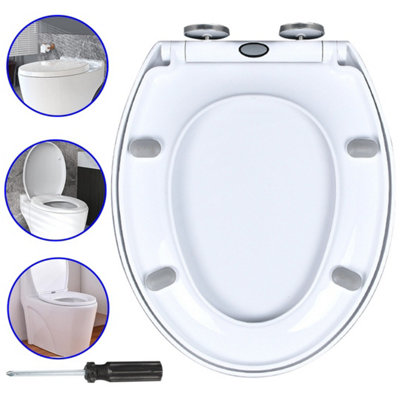 Soft-Closed Toilet Seat White Bathroom Oval Heavy-Duty Universal Hinge Anti-Fall