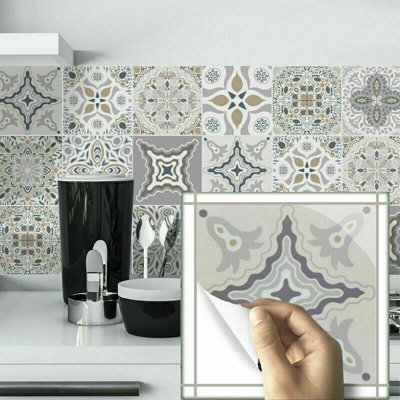 24 Grey Tile Stickers Moroccan Victorian Mosaic Tile Transfers 6"x6" Tile Covers