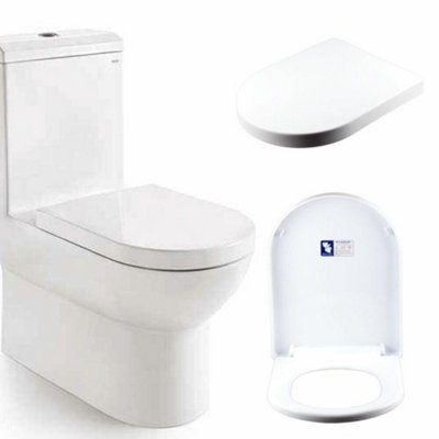  - White Toilet Seat Lid Modern Resort D Shape Soft Close Fixing Hinges Heavy Duty
