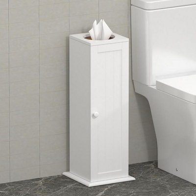  - Free Standing Toilet Paper Roll Holder Stand Wood Bathroom Storage Cabinet White