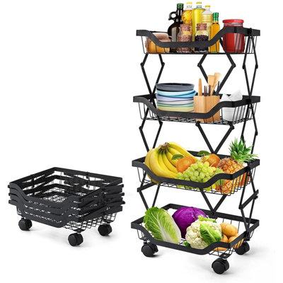 4 Tier Kitchen Rolling Rack Utility Storage Cart Shelf Rotating Metal Shelves from B&Q