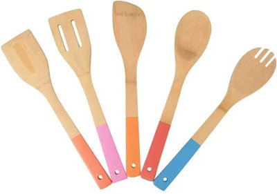 5 X Bamboo Spoons Wooden Spatula Spoon Kitchen Cooking Utensils Tools Turner Set from B&Q