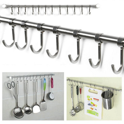 Wall Mounted Kitchen Utensils Pan Pot Hanging Railrack 12 Hook 53Cm Hanger Shelf from B&Q