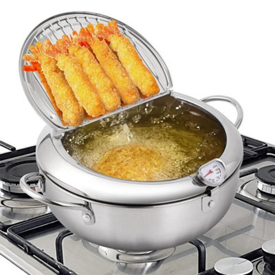 2.2L 21Cm Non-Stick Chip Deep Fat Fryer Cooking Tempura Fryer With Thermometer from B&Q