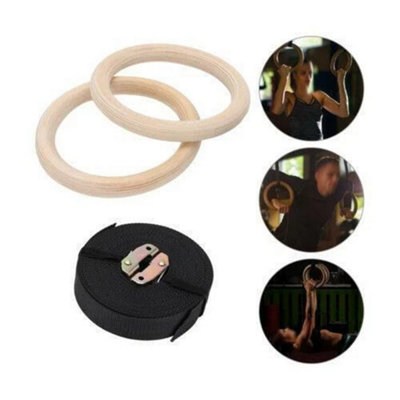 Fitness Wooden Gymnastic Rings With Straps Gym Strength Training Pull Up 400Kg from B&Q