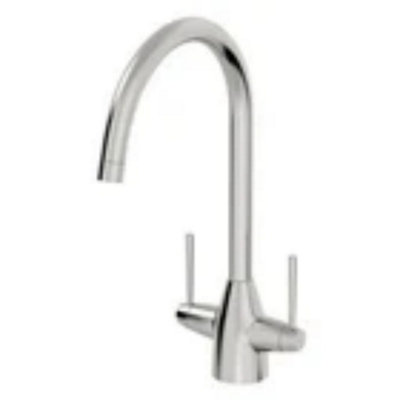  - Modern Mono Kitchen Sink Mixer Tap Brushed Nickel Twin Lever Swivel Spout Faucet