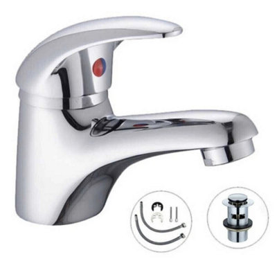  - Cloakroom Basin Mixer Tap Chrome Basin Sink Mono Bathroom + Fixings + Waste