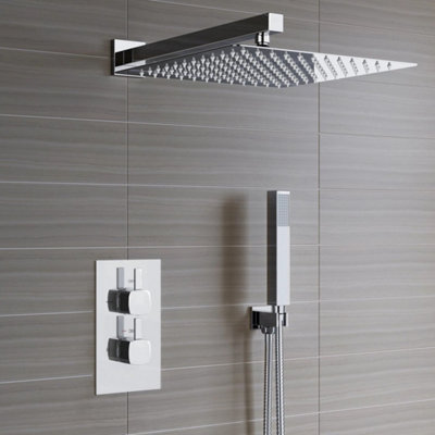 New Bathroom Concealed Square Thermostatic Shower Mixer Valve Tap Chrome Set from B&Q