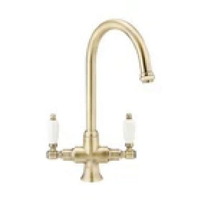  - Dual Flow Mixer Tap Kitchen Sink Swivel Spout Antique Brass Ceramic