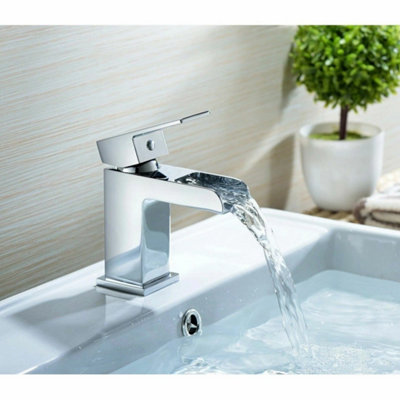 Modern Bathroom Basin Sink Tap Monobloc Mixer Taps Faucet Waterfall Chrome Brass from B&Q