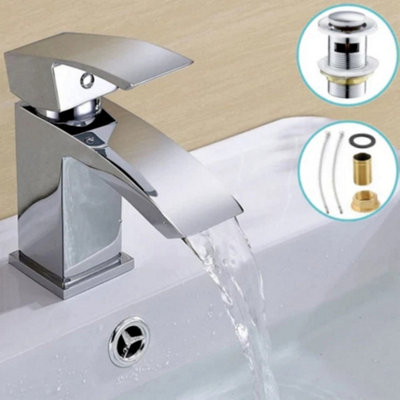  - Waterfall Bathroom Faucet Chrome Basin Sink Monobloc Mixer Cloakroom Tap Sets