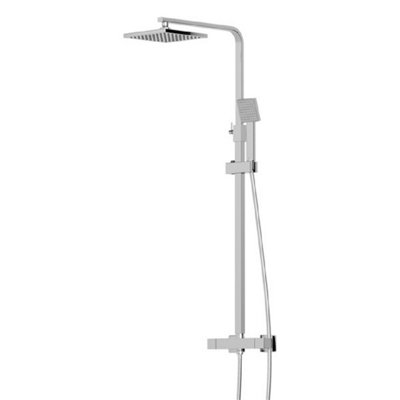 Bathroom Mixer Shower Thermostatic Dual Head Square Rainfall Head Handset Chrome from B&Q