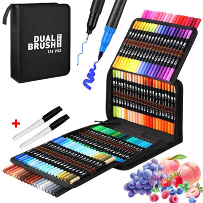  - 120 Dual Tip Colouring Pens Brush Felt Tip Multi Color Marker Pen Set For Kids Adults