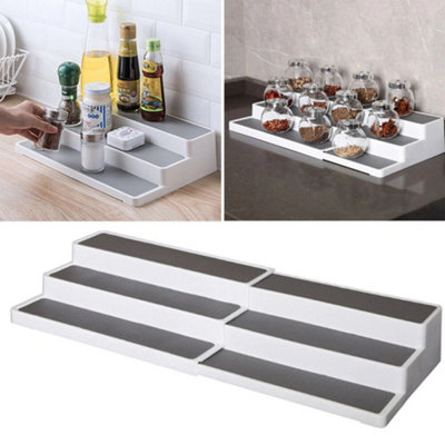 Extendable Shelf 3 Tier Step Jar Tin Spice Storage Rack Cupboard Organiser Racks from B&Q