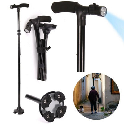 Foldable Walking Stick With Led Light Disability Aluminium Heavy Duty Cane Torch from B&Q