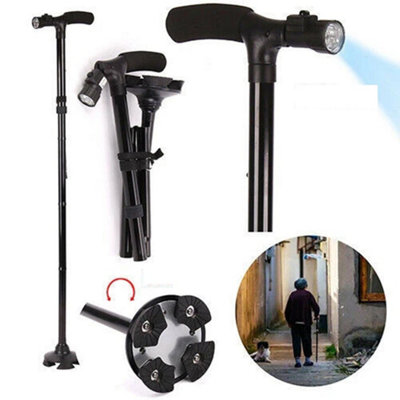 Foldable Walking Stick With Led Light Disability Heavy Duty Anti-Slip Cane Torch from B&Q