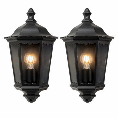 Set Of 2 Modern Outdoor Wall Lights Half Lantern Design Garden Porch Lamps Ip44 from B&Q