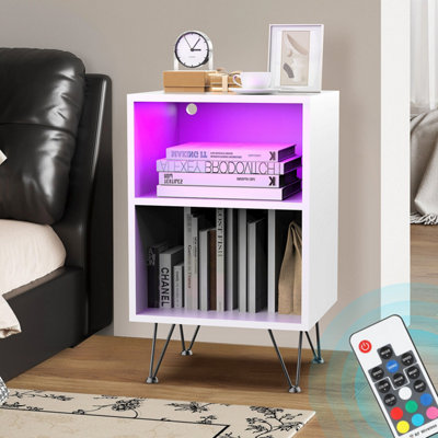  - Led Bedside Table White Drawer Cabinet Side End Table Nightstand Storage