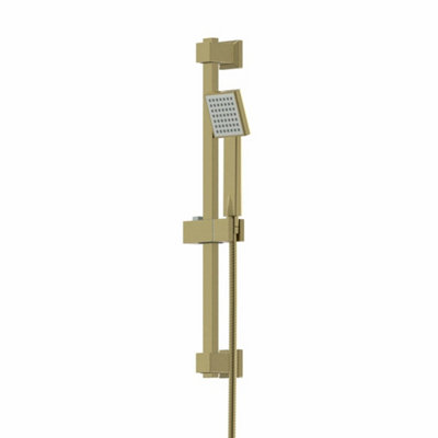 B&Q Bathroom Square Shower Kit Spray Adjustable Handset Riser Rail Brushed Brass Size 1 B&Q