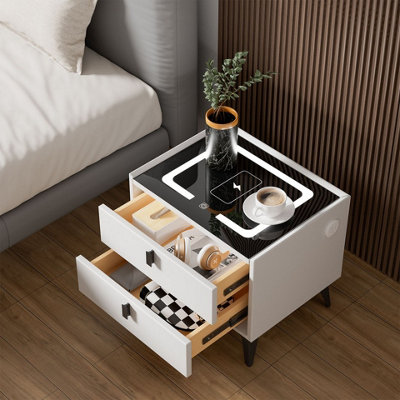  - Led Bedside Table Wireless Charging Side Cabinet Nightstand With 2 Drawers Uk