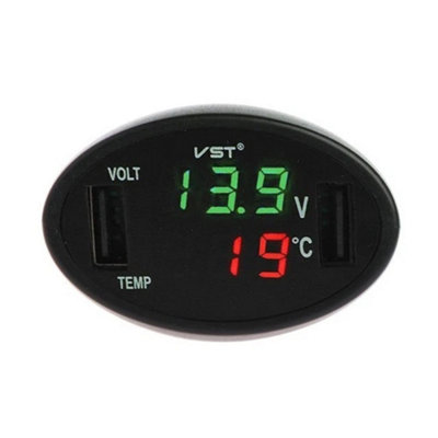 Car Charger 2.1A Dual Port Fast Usb Van Digital Thermometer Voltmeter Black from B&Q
