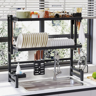 2 Tier Dish Drainer Rack With Drip Tray Cutlery Holder Plate Rack Kitchen Sink
