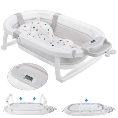 Foldable Baby Bath Tub Ergonomic With Temperature And Cushion Bath Pad + Bath Net from B&Q