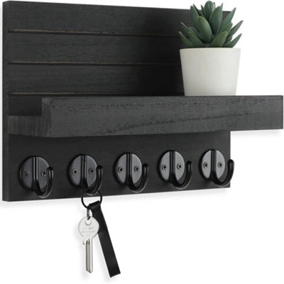 Black Wall Mounted Key Holder Hooks Keyrings Organiser With Shelf Letter Mail Hanger from B&Q