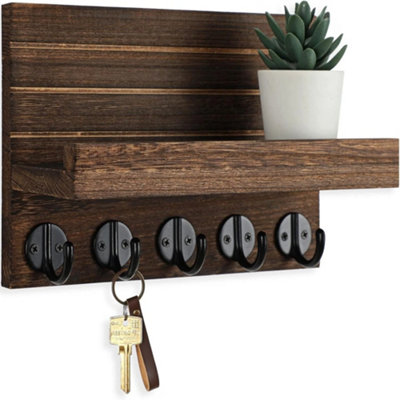 Brown Wall Mounted Key Holder Hooks Keyrings Organiser With Shelf Letter Mail Hanger from B&Q
