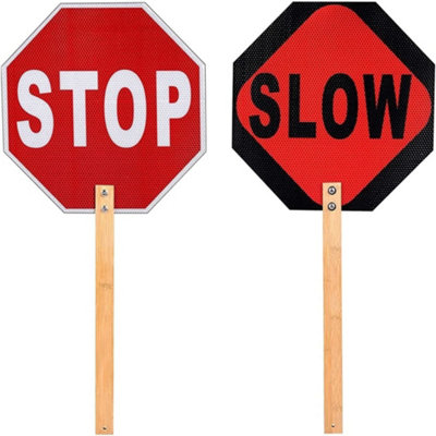Stop Slow Sign Road Works Junction Traffic Control Restricted Safety Caution Go from B&Q