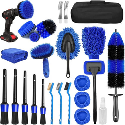 26Pcs Car Detailing Brush Set Soft Brushes Interior Wheel Valet Pro Cleaning Kit from B&Q