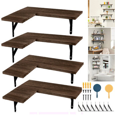 4 Piece Home Corner Floating Shelves Wall Mounted Storage Wooden Display Shelf from B&Q