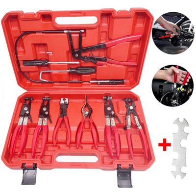 Automotive Flexible Hose Clamp Clip Pliers Tool Set Swivel Jaw Flat Angled Band from B&Q