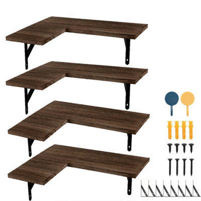  - 4 Pcs Wall Mounted Home Corner Floating Shelves  Wooden Display Shelf