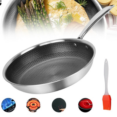 24Cm Stainless Steel Geo Hex Induction Frying Pan from B&Q