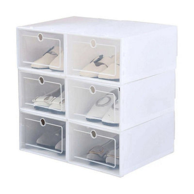 12X White Plastic Shoe Storage Boxes Drawer Stackable Foldable Durable Organiser from B&Q