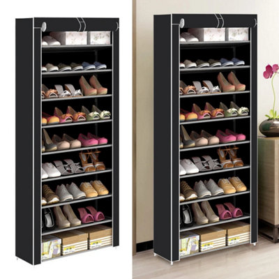 Shoe Rack 9 Tier Cabinet Storage Organiser Stand Shelf 27 Pairs Dustproof Black from B&Q