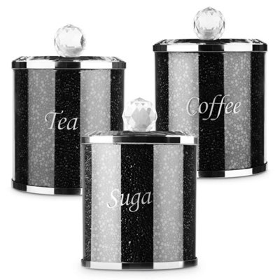 3Pcs Black Sugar Canisters Glass Crushed Diamond Tea Coffee Sugar Jar Storage from B&Q