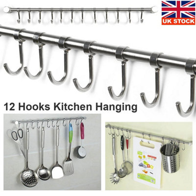 12 Hooks Kitchen Wall Mounted&cupboard Bathroom Utensil Hanging Rack Holder Tool from B&Q
