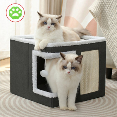 Large Cat Cube House Foldable Bed Furry Soft Cushions Scratch Pads from B&Q