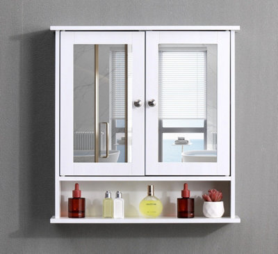 Bathroom Wall Cabinet Storage Cupboard With Mirror Wooden Shelves White from B&Q