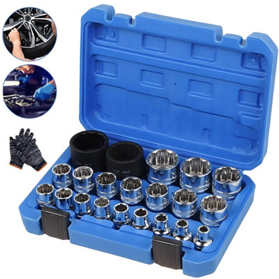  - Spline Socket Set 21Pcs 12 Point 8 36mm Metric 1 2 Inch Drive Cr V Tools