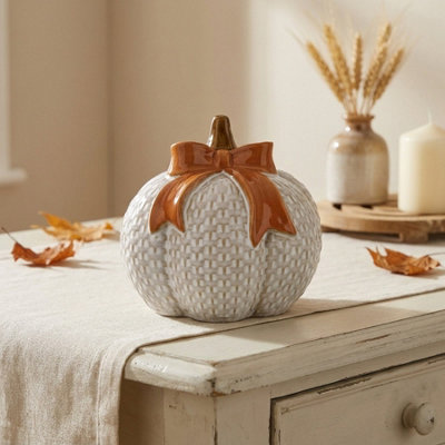 B&Q -  Checked Pumpkin Orange Bow Ornament