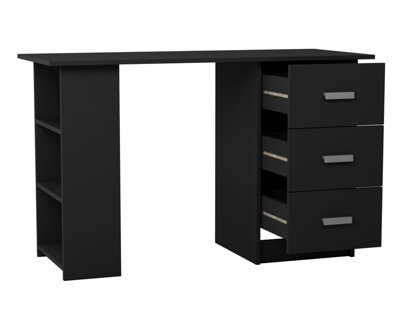 Black Computer Desk Office Makeup Vanity Dressing Table Bedroom Drawers Shelves from B&Q
